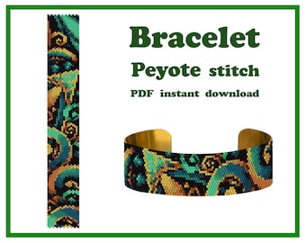Floral Ornament 2 Slim | Bracelet Pattern Peyote Beading Bracelet Cuff Bead Pattern Miyuki Delica PDF Instant Download