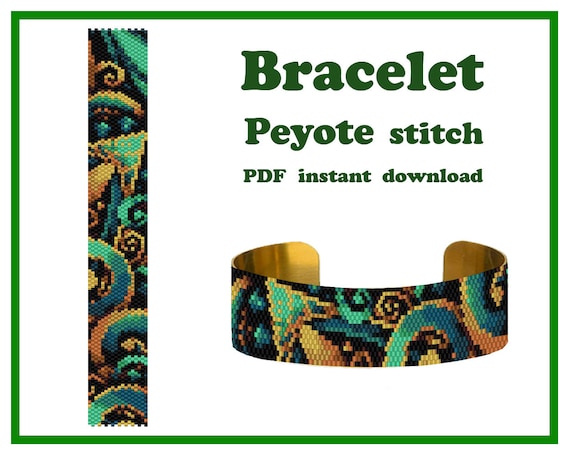 Preview of Floral Ornament 2 Slim | Bracelet Pattern Peyote Beading Bracelet Cuff Bead Pattern Miyuki Delica PDF Instant Download by BeadPatternShop