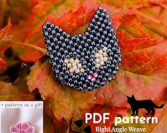 Patrón de colgante de gato negro con cuentas, tutorial de cuentas 3D, joyería DIY adorable, tejido RAW, PDF TOHO