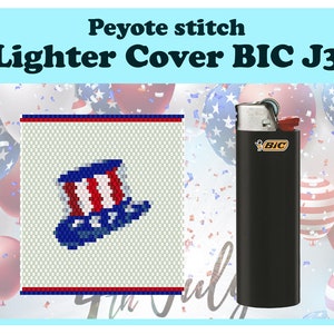 4th July #4, Peyote Pattern for BIC J3 Lighter, Beading Cover for Lighter, Miyuki Delica Lighter Cover