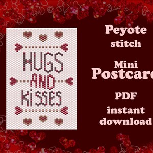 Mini carte postale Saint-Valentin 2 | Motif pour carte postale perlée | Motif Peyotl | Patch perlé | pour Miyuki Delica