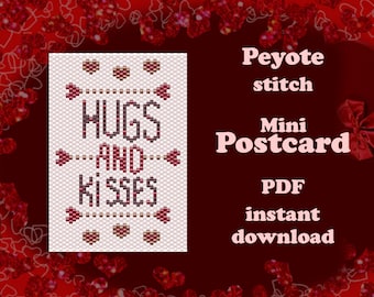 Mini Postcard Valentine #2: Pattern for Beaded Postcard. Peyote Pattern for Miyuki Delica. Beaded patch