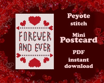 Mini Postcard Valentine #1: Pattern for Beaded Postcard. Peyote Pattern for Miyuki Delica. Beaded patch.