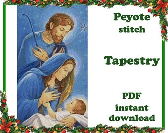 Holy Family Peyote Pattern. Christmas #6 large beadwork tapestry PDF for peyote stitch wall art