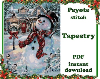 Muñeco de nieve 7 / Patrón de peyote grande / Arte de pared con cuentas / Puntada de peyote / Tapiz de cuentas / Patrón de cuentas de peyote PDF