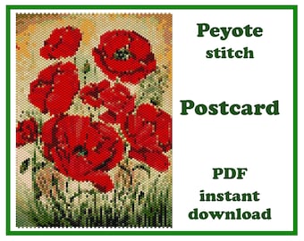 Flowers #1 Peyote Postcard Pattern. Beaded floral wall art for Miyuki Delica. PDF download