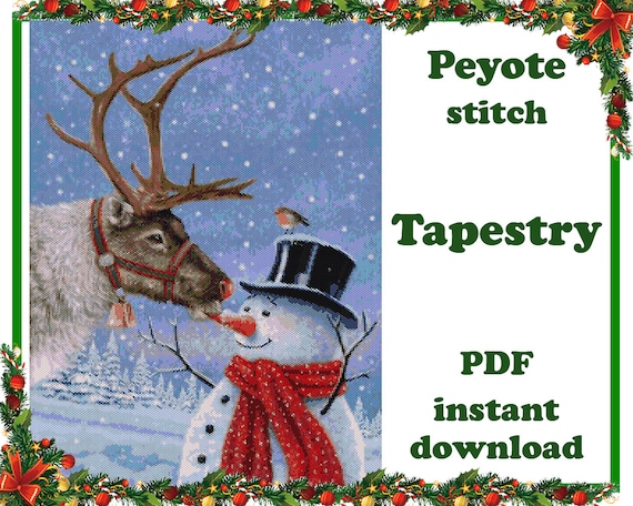 Preview of Snowman 8 | Wall Art Pattern Peyote | Beading Tapestry | Bead Pattern for Miyuki Delica | PDF Instant Download by BeadPatternShop
