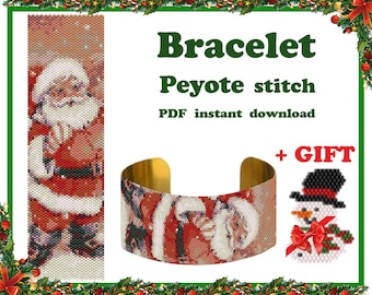 Santa Claus | Bracelet Pattern Peyote Beading Bracelet Cuff Bead Pattern Miyuki Delica PDF Instant Download