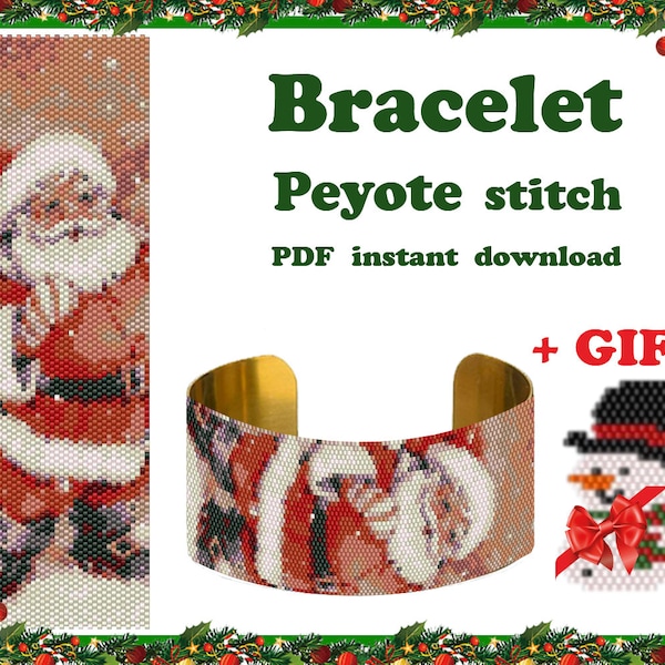 Santa Claus | Bracelet Pattern Peyote Beading Bracelet Cuff Bead Pattern Miyuki Delica PDF Instant Download