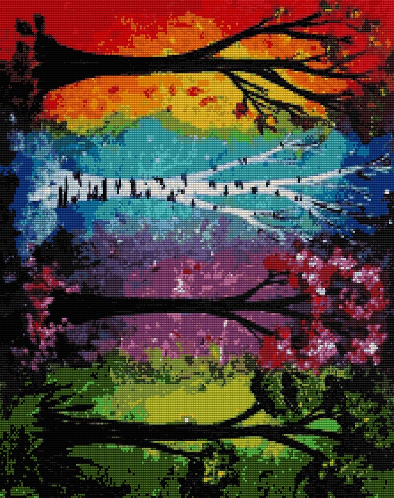 Fyra årstiders vävstolsväv | Extremt stort vävstolsmönster | Pärlväggkonst | Vävstolsstygn | Pärlbroderiväv | Vävstolspärlmönster PDF bild 7