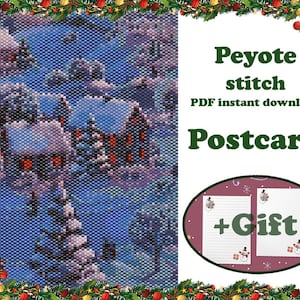 Cartolina di Natale n. 32, modello per cartolina con perline, motivo Peyote per decorazioni murali, arazzo con perline, per Miyuki Delica, download immediato del PDF