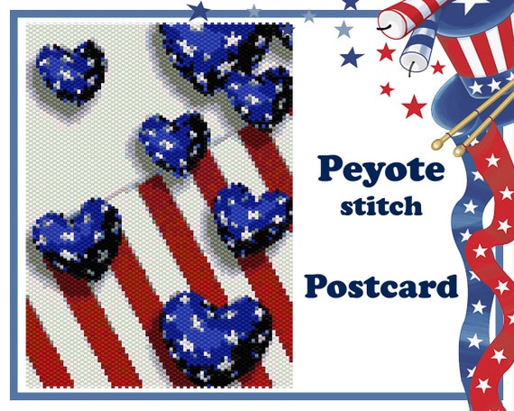 Preview of Beaded Postcard 4 July 4 | Pattern for Peyote Stitch | Wall Art Peyote Pattern | Beaded Tapestry | for Miyuki Delica | PDF Instant Download by BeadPatternShop