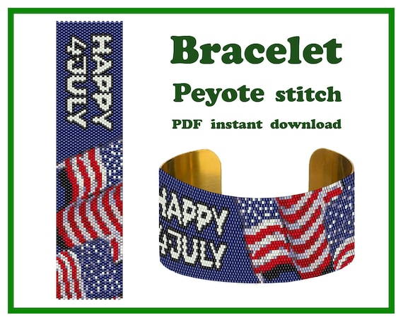 Preview of 4th July #4, Bracelet Pattern, Peyote Beading, Cuff Bracelet, Bead Pattern Miyuki Delica, PDF Instant Download by BeadPatternShop