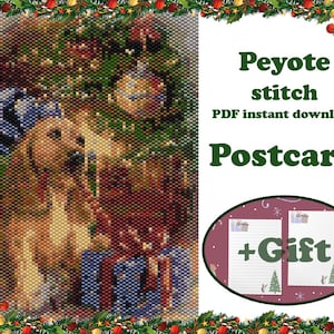Cartolina di Natale n. 31, grande motivo Peyote, cartolina vintage con perline, decorazione murale con perline, arazzo con perline, motivo con perline Peyote