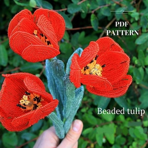 Beaded Flowers pattern | Beaded Tulip  | Seed bead patterns | Beading tutorial | Digital Download - PDF