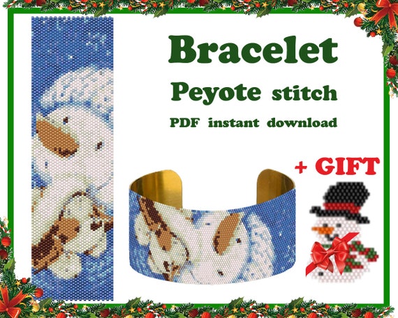 Preview of Snowman #3, Peyote pattern, Beading Peyote Stitch, Beadwork pattern, Bracelet Peyote, cuff pattern, Peyote Bead, Pattern PDF by BeadPatternShop