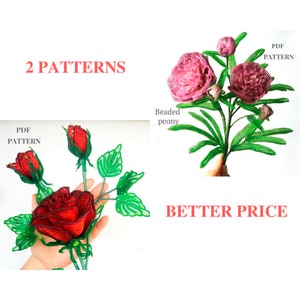 Beaded rose and  Peony pattern | Beaded Flowers pattern | Seed bead patterns | Beading tutorial