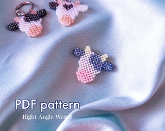 Pendant Cow: beading pattern in RAW (Right angle weave) technique for TOHO beads, Instant Download