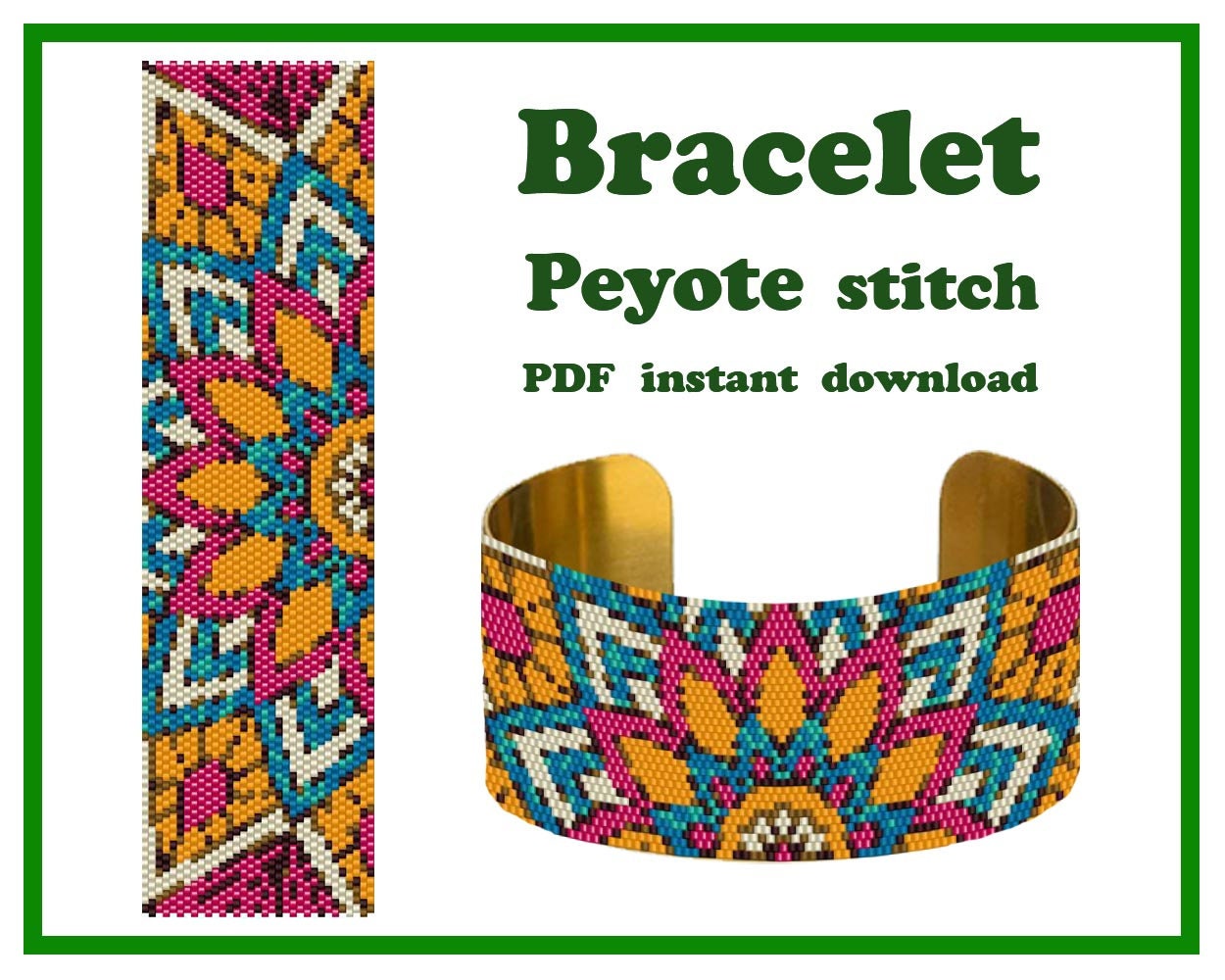 Mandala | Peyote pattern | Beading | Peyote Stitch | Beadwork pattern Bracelet | Peyote cuff pattern | Peyote Bead Pattern PDF