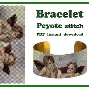 Änglarna från Sixtinska Madonnan | Armband | Mönster Peyote | Pärlarmbandsmanschett | Pärlmönster Miyuki Delica | PDF Direktnedladdning