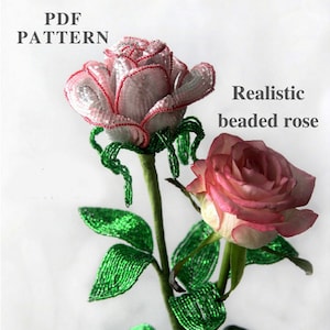 Modello di fiori con perline francesi / Rosa con perline / Modelli di perline / Tutorial di perline / Download digitale - PDF