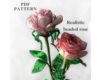 Patroon Franse kralenbloemen: roos met kralen. Rocaillespatronen. Zelfstudie kralen. Digitale pdf-download