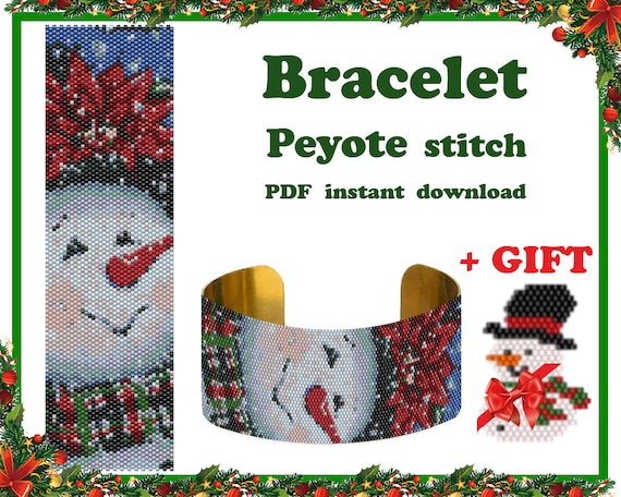 Preview of Snowman 2 | Bracelet Pattern Peyote Beading Bracelet Cuff Bead Pattern Miyuki Delica PDF Instant Download by BeadPatternShop