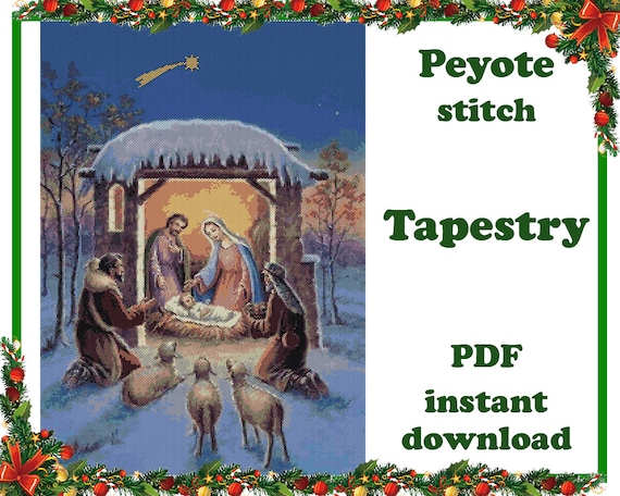 Preview of Christmas 4 | Large Peyote pattern | Beading Wall Art | Peyote Stitch | Beadwork Tapestry | Peyote Bead Pattern PDF by BeadPatternShop