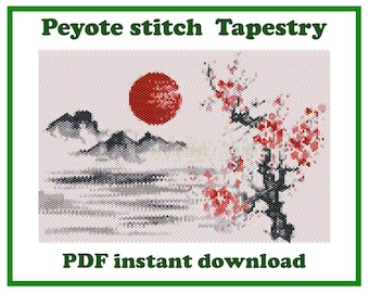 Japan Peyote Stitch Tapestry Pattern. Japanese landscape beadwork PDF download