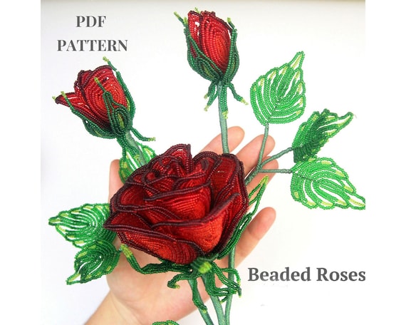 Preview of French Beaded Flowers pattern | Beaded Rose | Seed bead patterns | Beading tutorial | Digital Download - PDF by BeadPatternShop