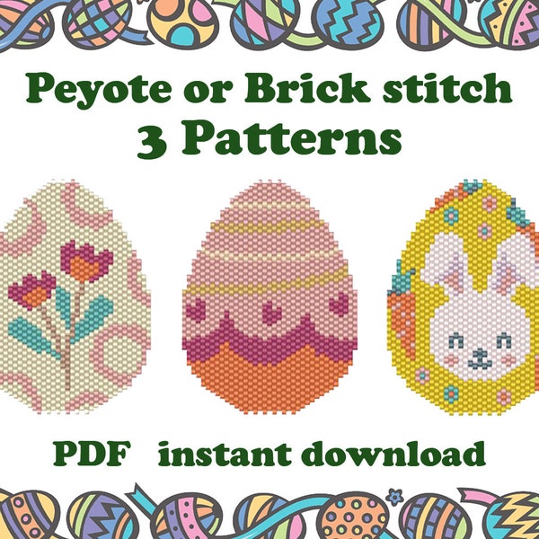 3 Patterns FLAT Beaded Eggs 7, 8, 9 | Easter egg | Pattern for Brick stitch | Peyote stitch Pattern | for Miyuki Delica | Instant Download