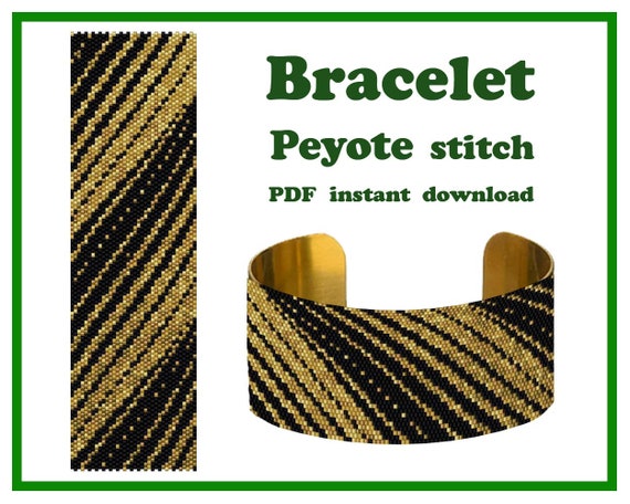 Preview of Gold Abstraction | Peyote pattern Beading Peyote Stitch Beadwork pattern Bracelet Peyote cuff pattern Peyote Bead Pattern PDF by BeadPatternShop