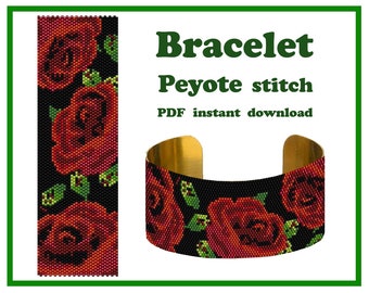 Rosas n.° 5: Patrón de peyote, punto peyote con cuentas, patrón de abalorios, patrón de brazalete de peyote, patrón de cuentas de peyote en PDF