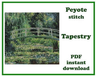 Monet Water Lilies Peyote Tapestry Pattern. Impressionist beadwork wall art for Miyuki Delica PDF