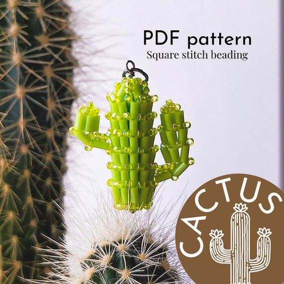 Preview of Pendant cactus, beaded jewelry, seed bead, beading pattern, square stitch beading, beaded cactus, TOHO beads, Instant Download by BeadPatternShop