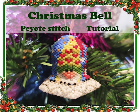 Preview of Beaded Christmas Bell with Gnomes | Step-by-step Tutorial | Peyote Stitch Pattern by BeadPatternShop