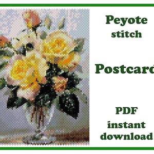 Flores de postal con cuentas 7 / Patrón para puntada de peyote / Patrón de peyote de arte de pared / Tapiz con cuentas / para Miyuki Delica / PDF Descarga instantánea