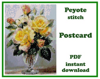 Beaded Postcard Flowers 7 | Pattern for Peyote Stitch | Wall Art Peyote Pattern | Beaded Tapestry | for Miyuki Delica | PDF Instant Download