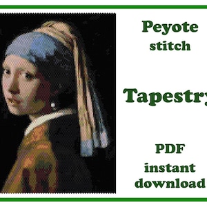 Menina com brinco de pérola | Grande padrão de peiote | Arte de parede com miçangas | Ponto Peiote | Tapeçaria de miçangas | Padrão de contas de peiote PDF