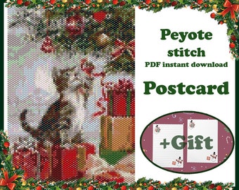 Christmas Postcard 7 | Pattern for Beaded Postcard | Wall Art Peyote Pattern | Beaded Tapestry | for Miyuki Delica | PDF Instant Download