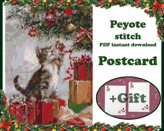 Preview of Christmas Postcard 7 | Pattern for Beaded Postcard | Wall Art Peyote Pattern | Beaded Tapestry | for Miyuki Delica | PDF Instant Download by BeadPatternShop