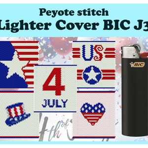 5 patterns in 1 | 4th July 5 in 1 | Peyote Pattern for BIC J3 Lighter | Beading Cover for Lighter | Miyuki Delica Lighter Cover
