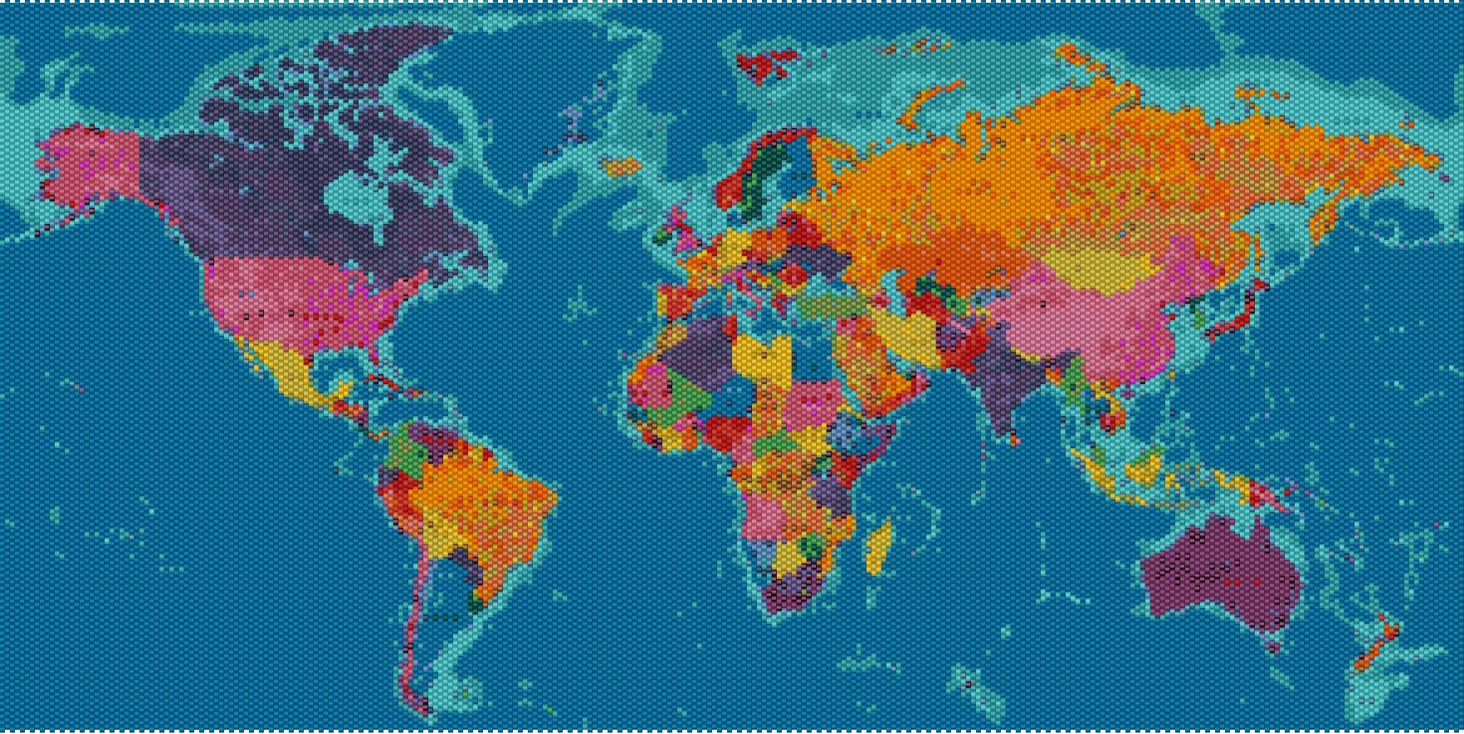 World Map Large Peyote Pattern Beading Wall Art Peyote Stitch Beadwork ...