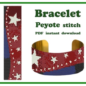4th July #7 | Bracelet Pattern Peyote Beading Bracelet Cuff Bead Pattern Miyuki Delica PDF Instant Download