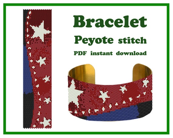 Preview of 4th July #7 | Bracelet Pattern Peyote Beading Bracelet Cuff Bead Pattern Miyuki Delica PDF Instant Download by BeadPatternShop