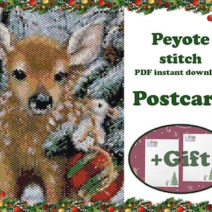 Weihnachtspostkarte 39 | Peyote Muster | Vintage Postkarte mit Perlen | Perlenstickerei | Perlenstickerei | Peyote Bead Muster PDF