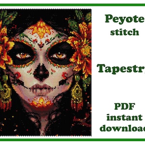 Jour des Morts 1 | Grand motif Peyotl | Art mural perlé | Point Peyotl | Tapisserie perlée | Patron de perles Peyotl PDF