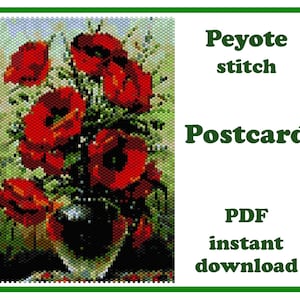 Perlen Postkarte Blumen 3 | Muster für Perlen Postkarte | Wand Kunst Peyote Muster | Wandteppich | Miyuki Delica