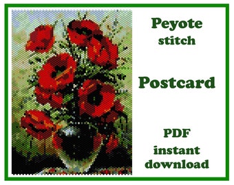 Flowers #3 Peyote postcard pattern for Miyuki Delica beads. Floral bead art PDF download