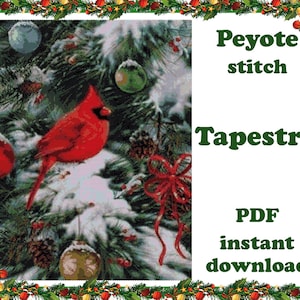 Red Cardinal 2 | Large Peyote pattern | Beading Wall Art | Peyote Stitch | Beadwork Tapestry | Peyote Bead Pattern PDF